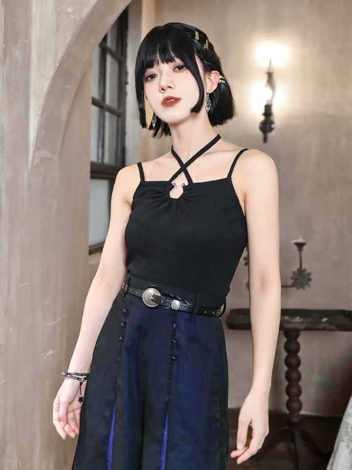 Ruched Keyhole Halter Tank Top