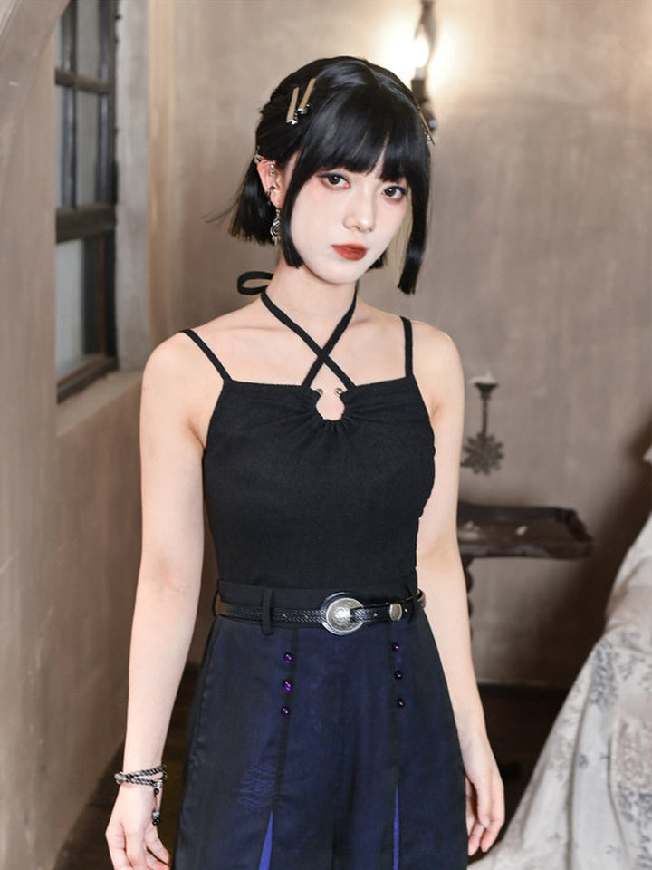 Ruched Keyhole Halter Tank Top
