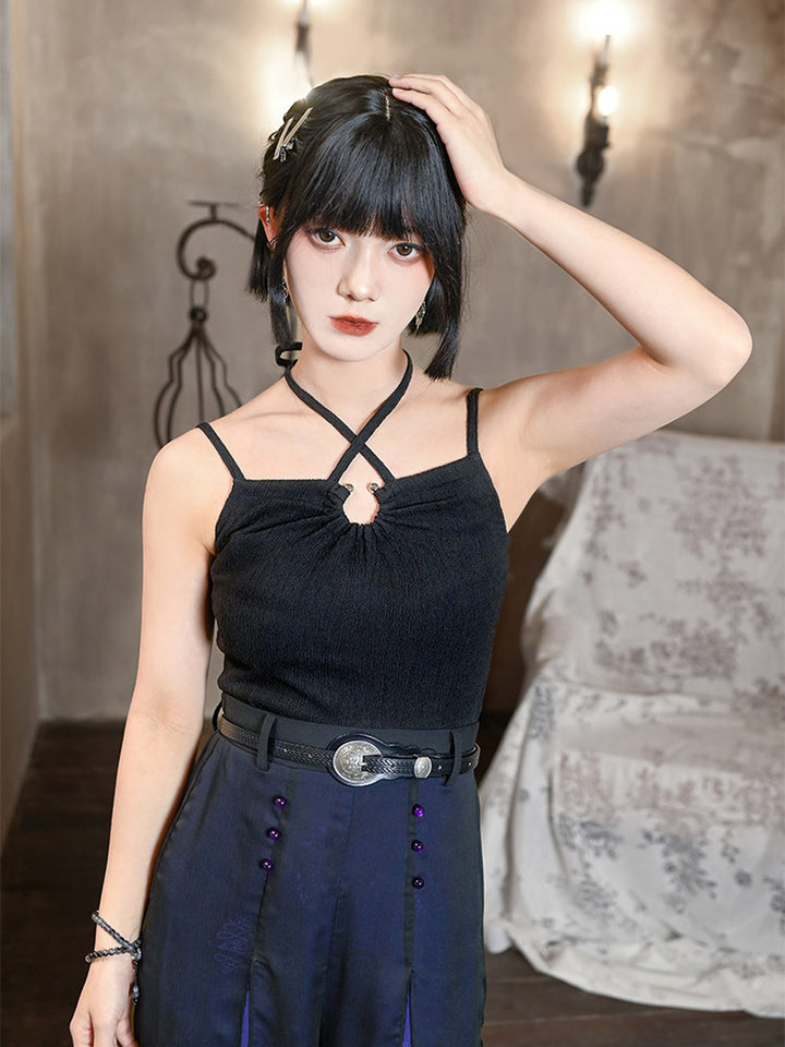 Ruched Keyhole Halter Tank Top