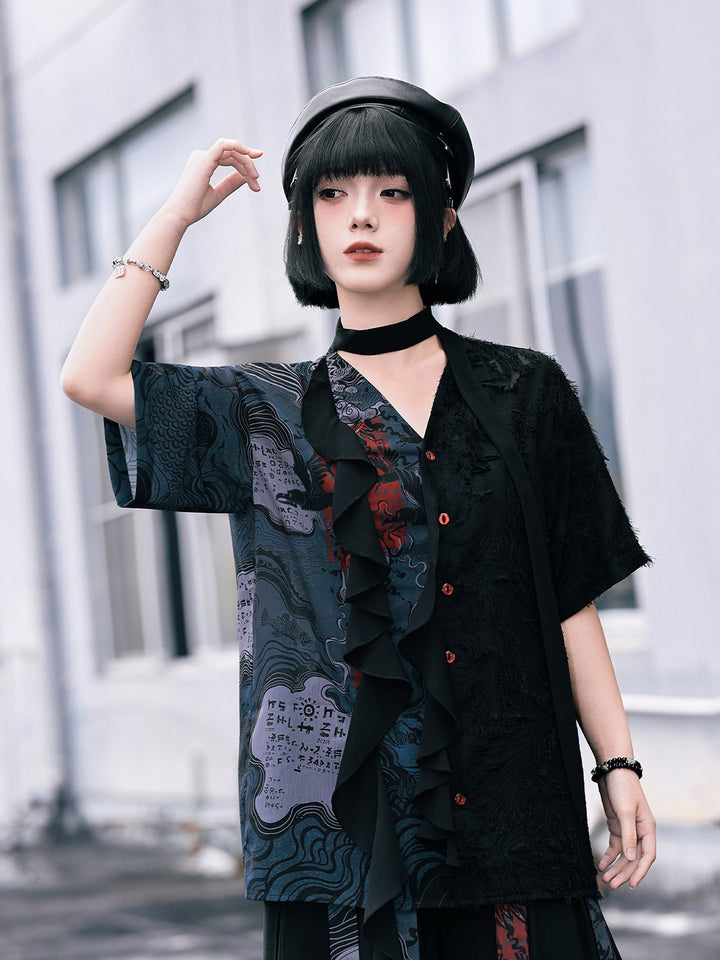 Chinese-Inspired Asymmetric Ruffle Shirt