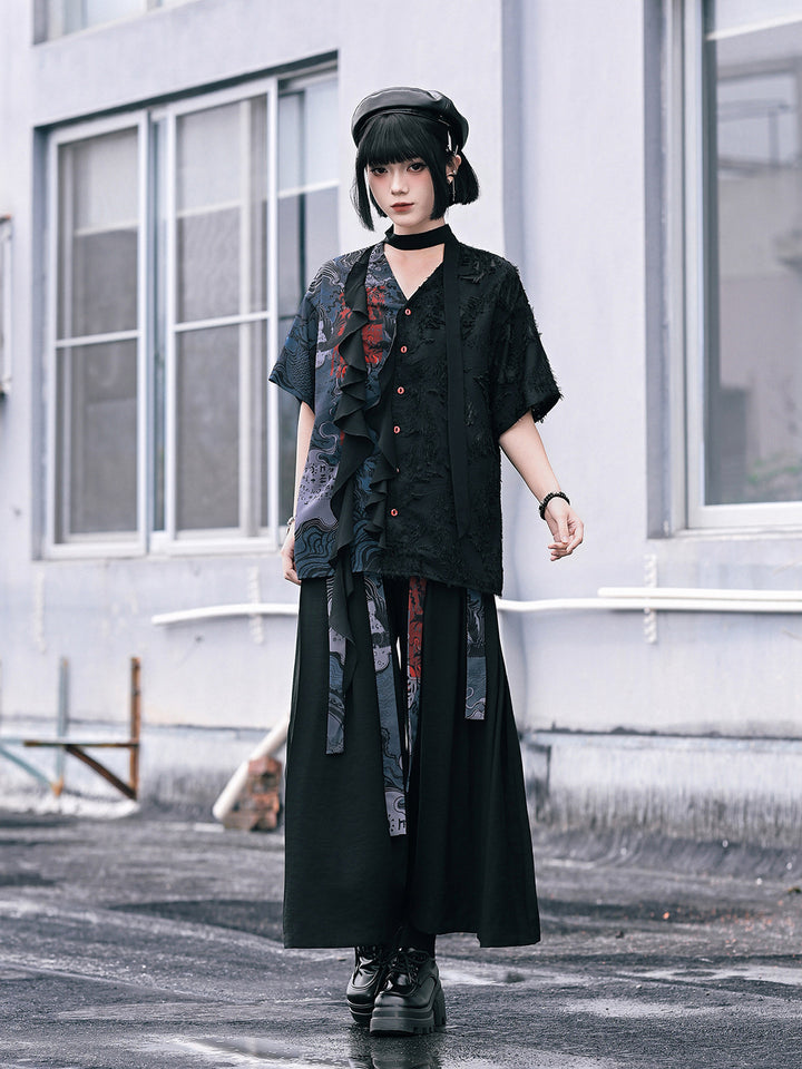 Chinese-Inspired Asymmetric Ruffle Shirt