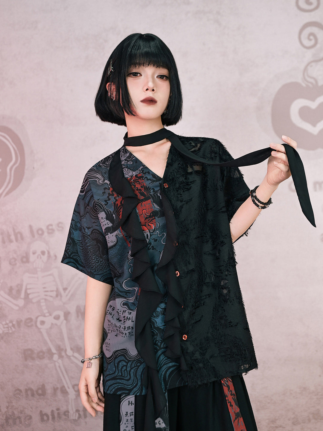 Chinese-Inspired Asymmetric Ruffle Shirt