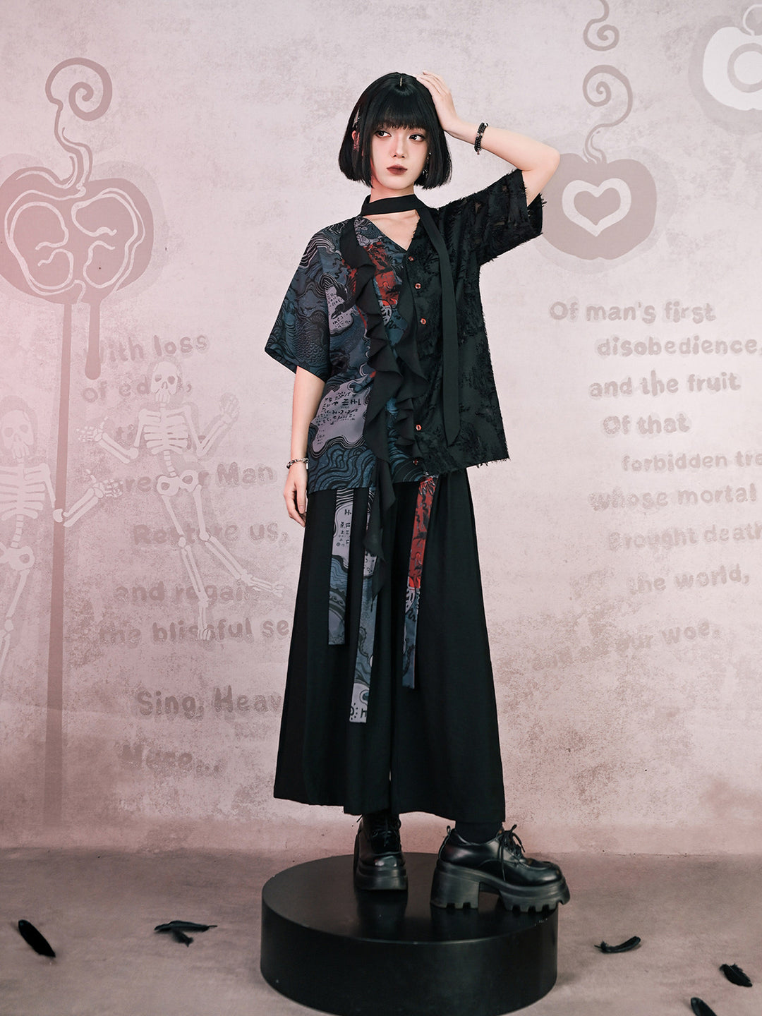Chinese-Inspired Asymmetric Ruffle Shirt