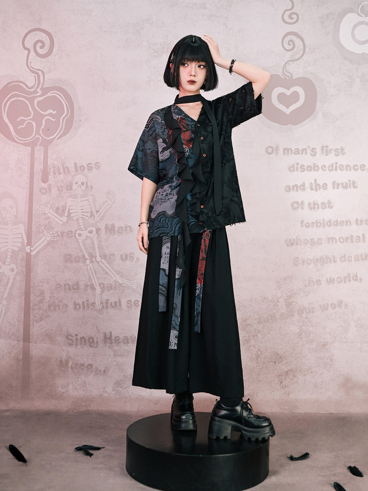 Chinese-Inspired Asymmetric Ruffle Shirt