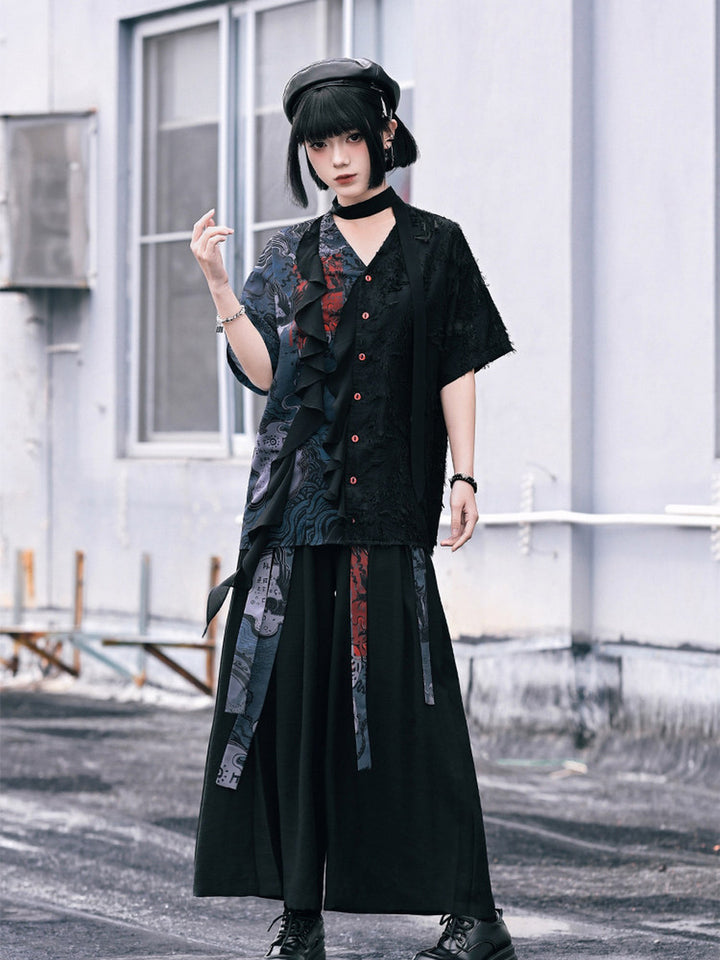 Chinese-Inspired Asymmetric Ruffle Shirt