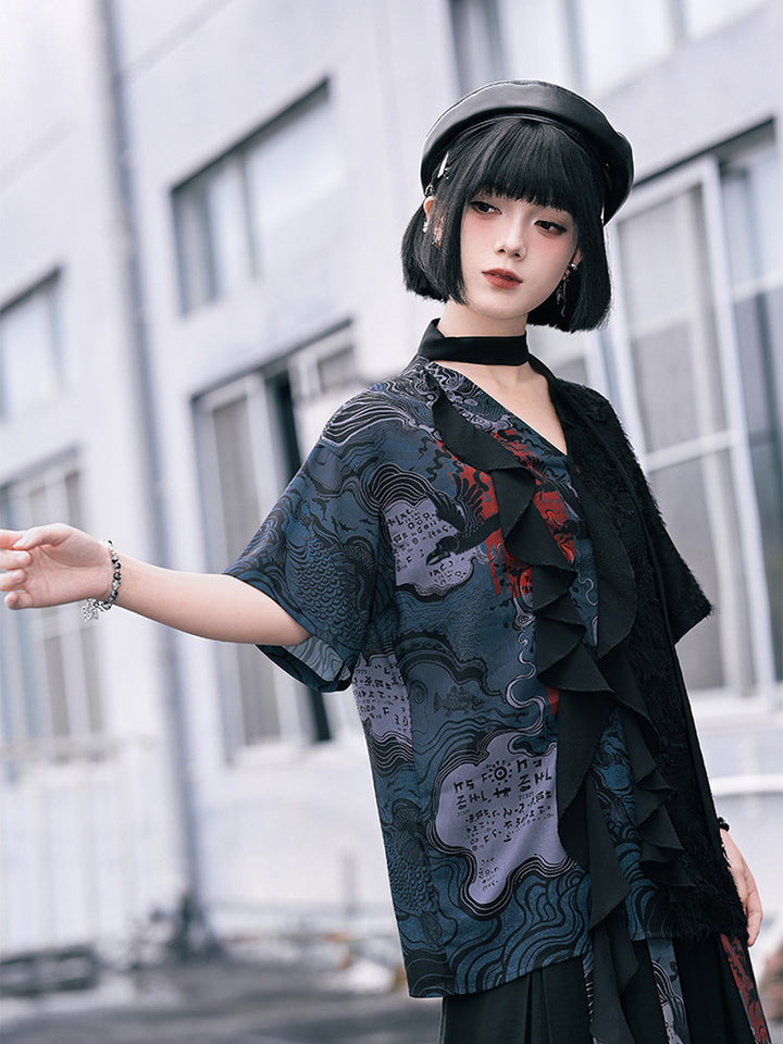 Chinese-Inspired Asymmetric Ruffle Shirt