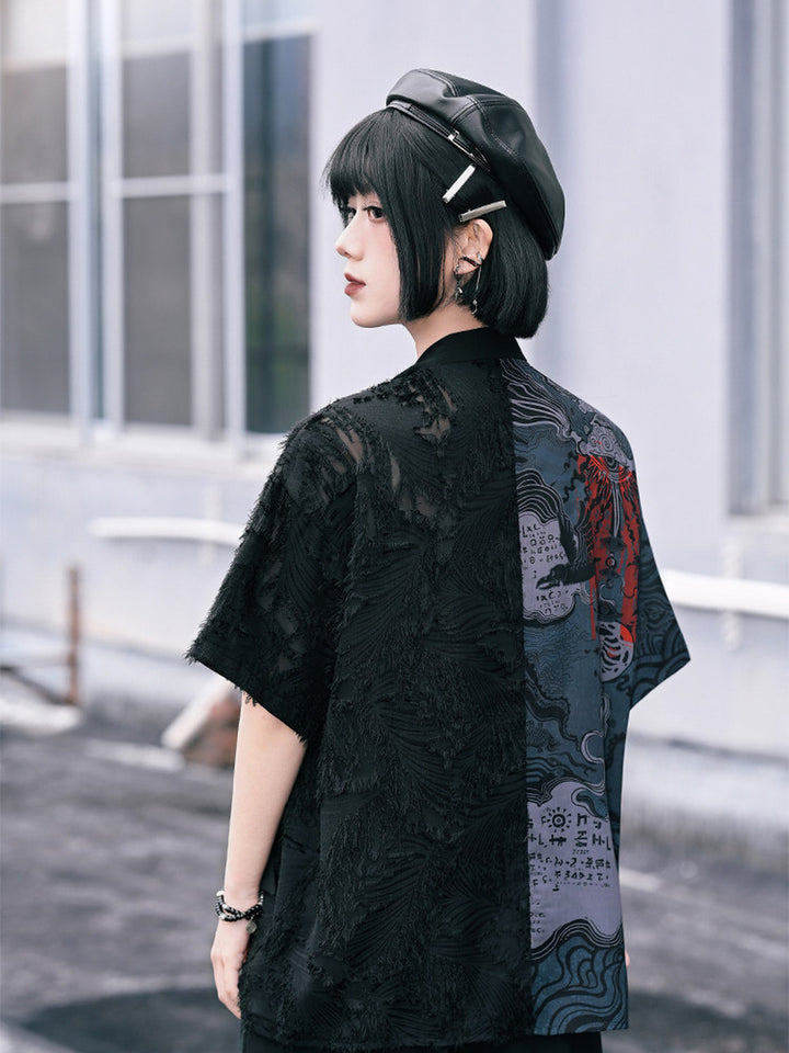 Chinese-Inspired Asymmetric Ruffle Shirt