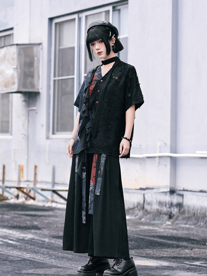 Chinese-Inspired Asymmetric Ruffle Shirt