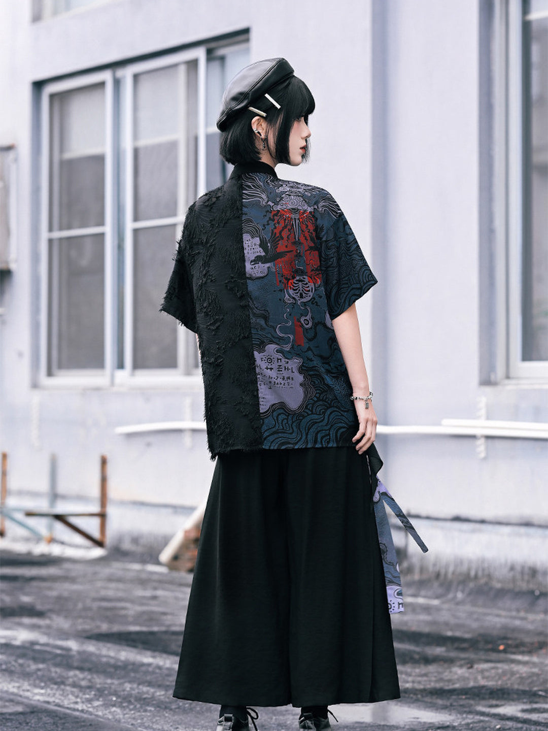 Chinese-Inspired Asymmetric Ruffle Shirt