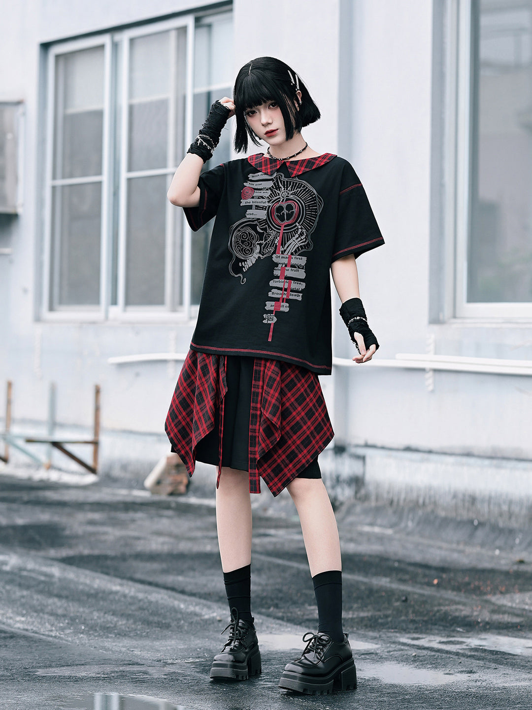 Detachable Plaid Apron Overlay Shorts
