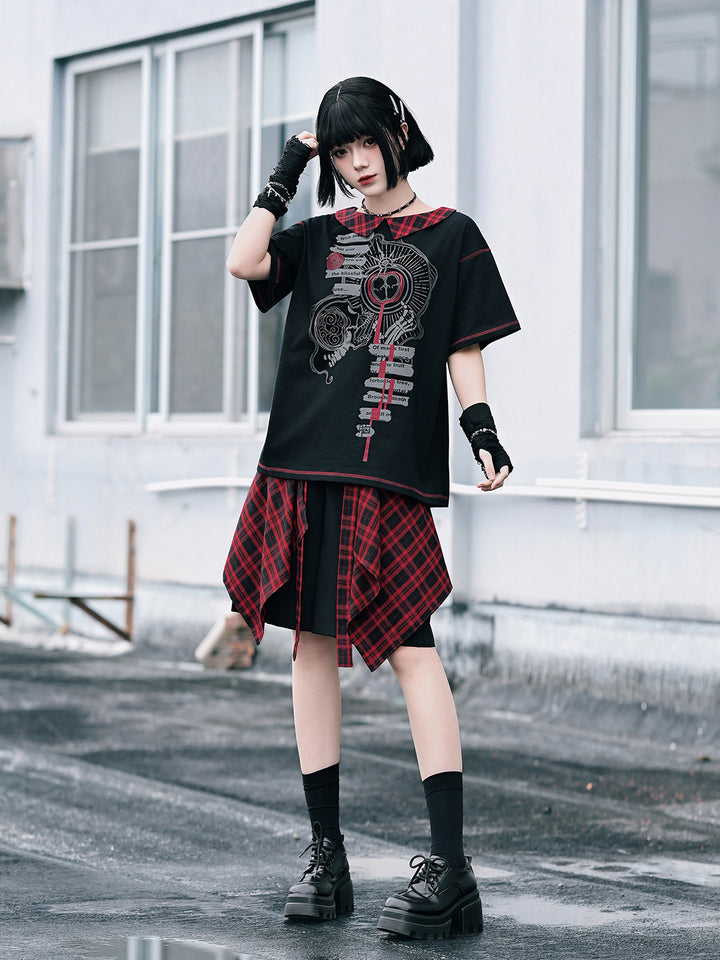 Detachable Plaid Apron Overlay Shorts