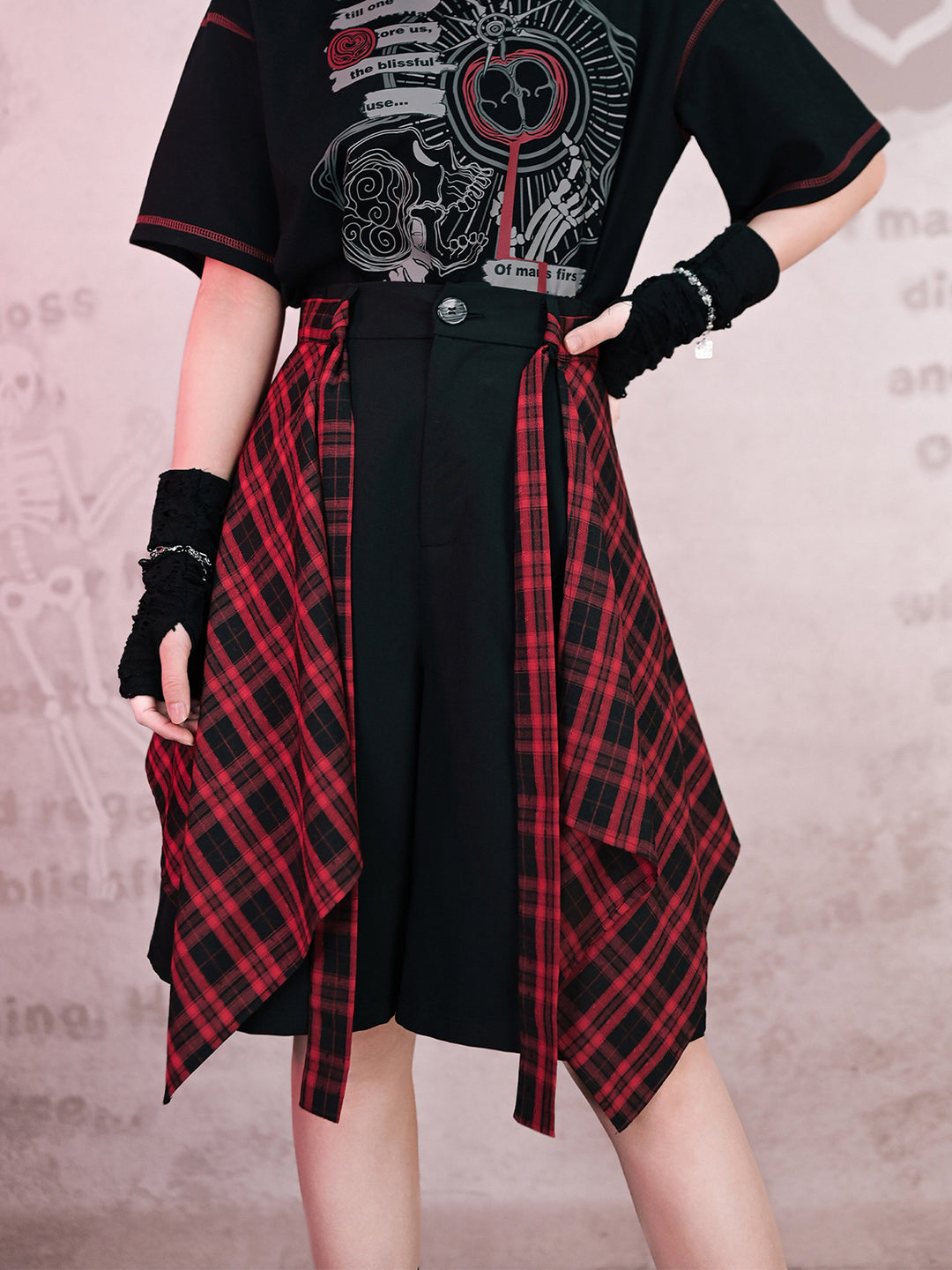 Detachable Plaid Apron Overlay Shorts