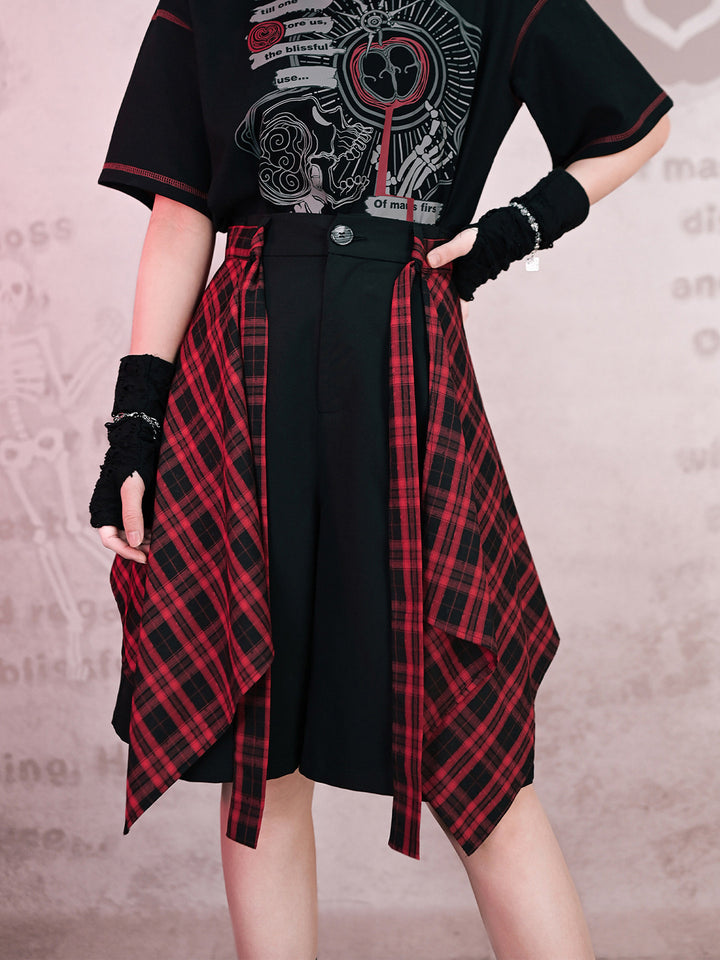 Detachable Plaid Apron Overlay Shorts