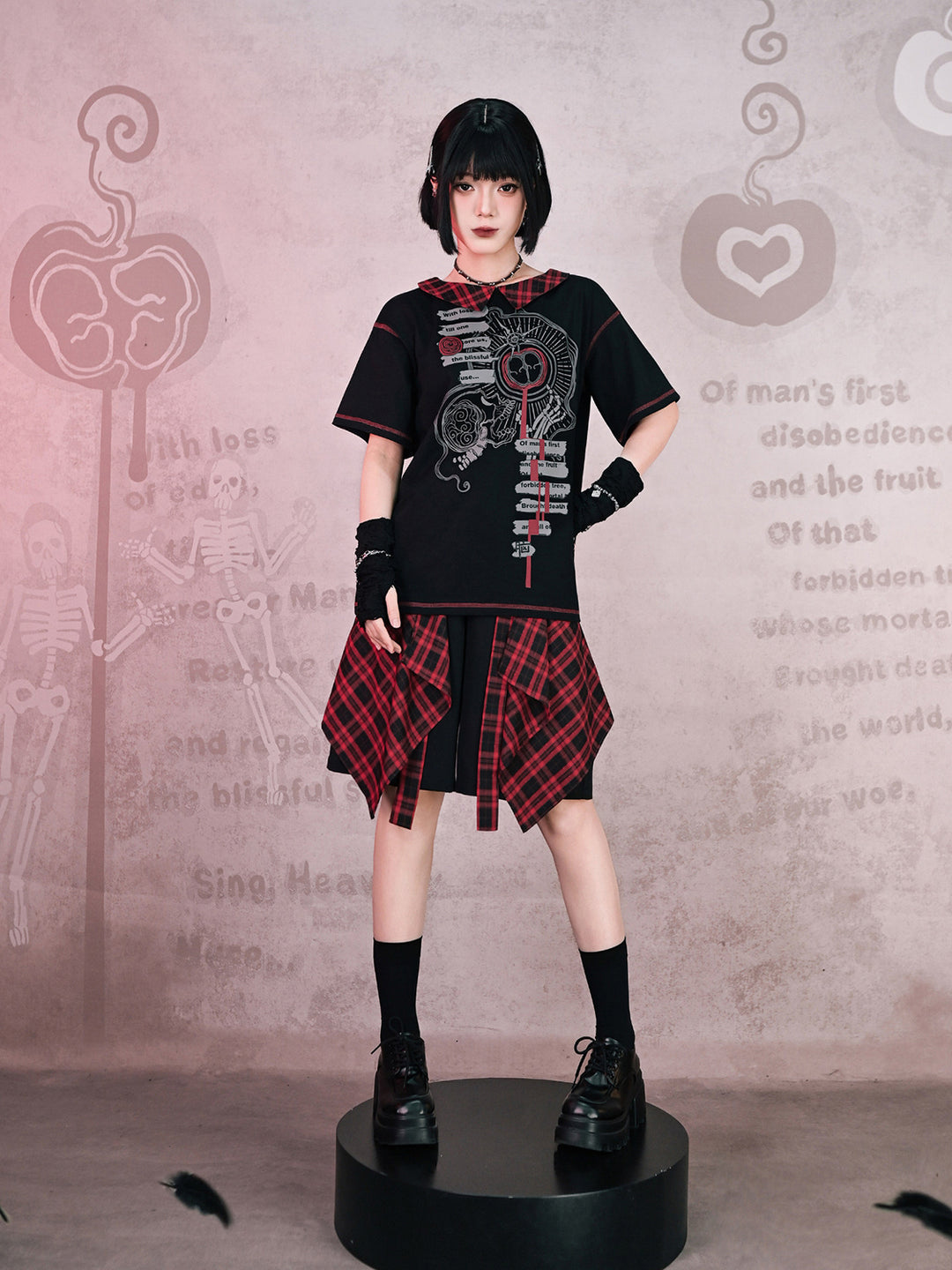 Detachable Plaid Apron Overlay Shorts