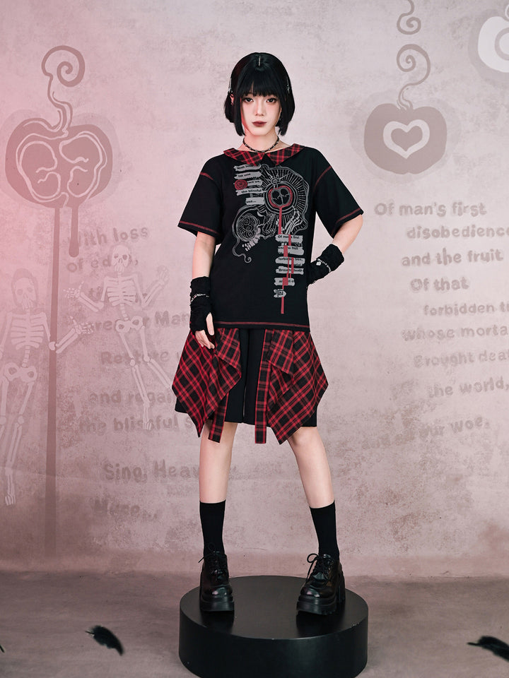 Detachable Plaid Apron Overlay Shorts