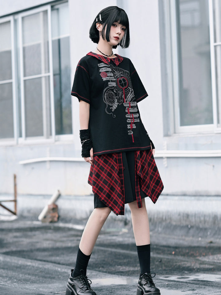 Detachable Plaid Apron Overlay Shorts