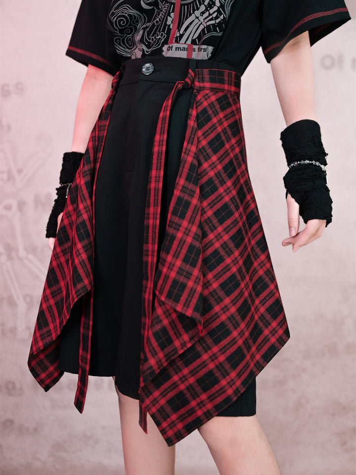 Detachable Plaid Apron Overlay Shorts