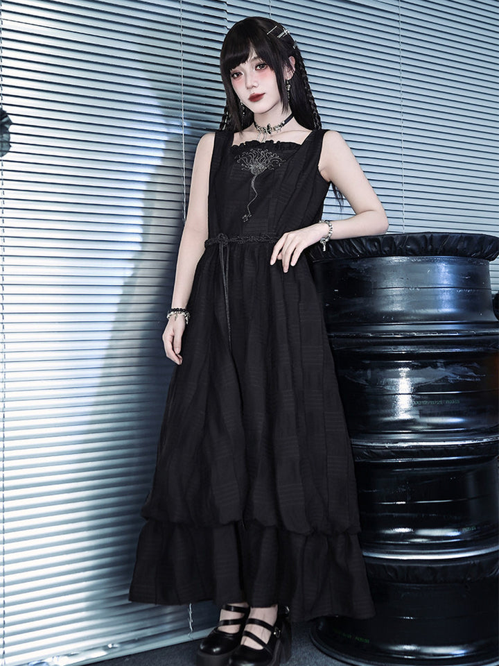 Sea Lily Embroidered Bubble Hem Maxi Dress