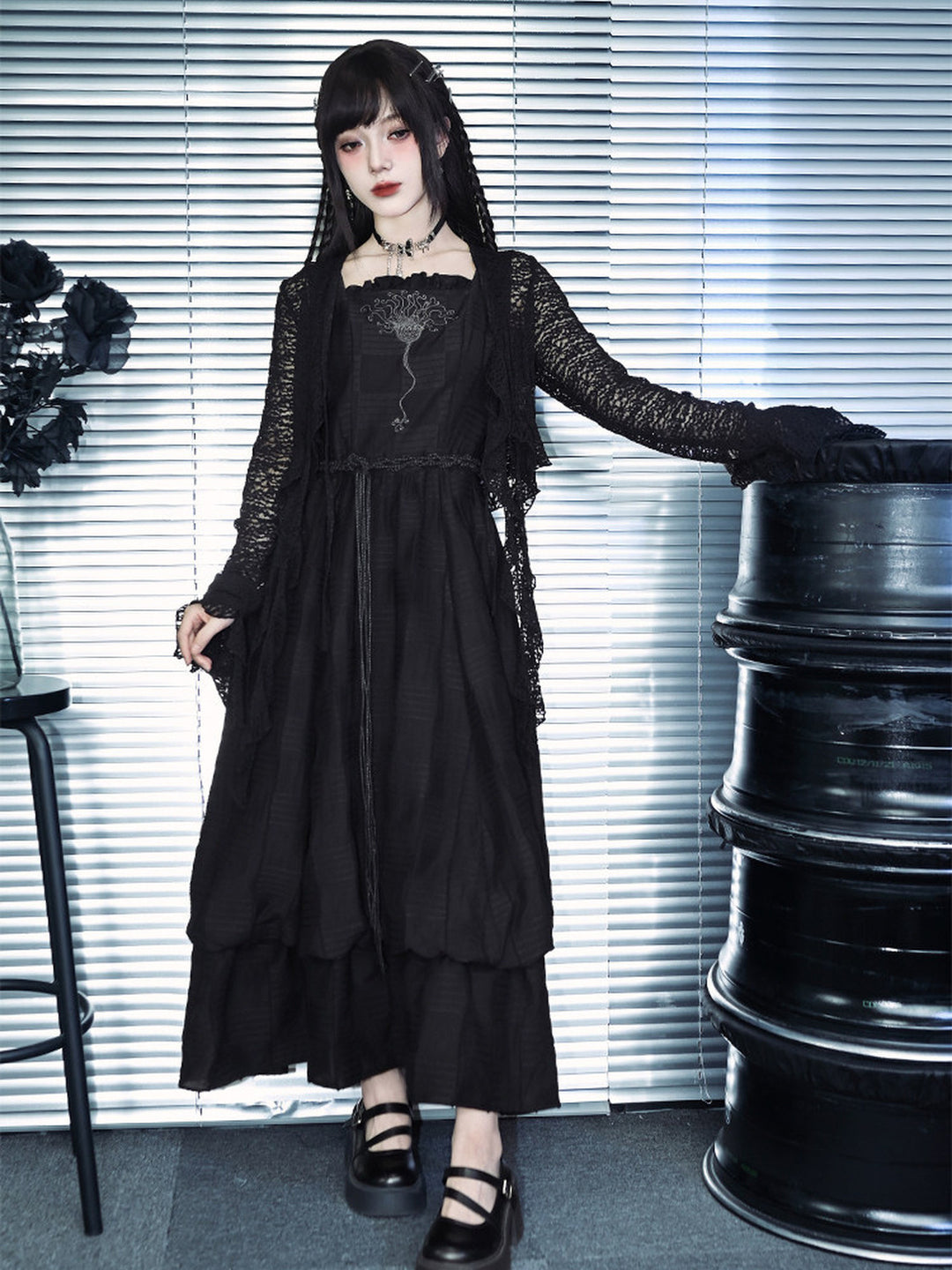 Sea Lily Embroidered Bubble Hem Maxi Dress