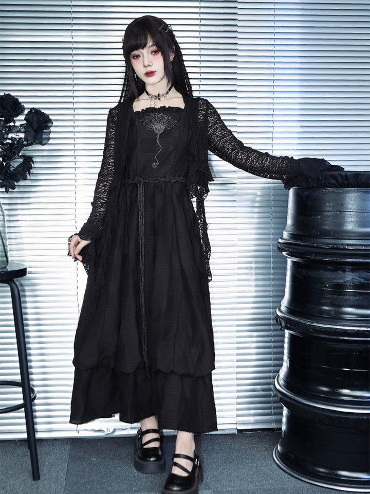 Sea Lily Embroidered Bubble Hem Maxi Dress