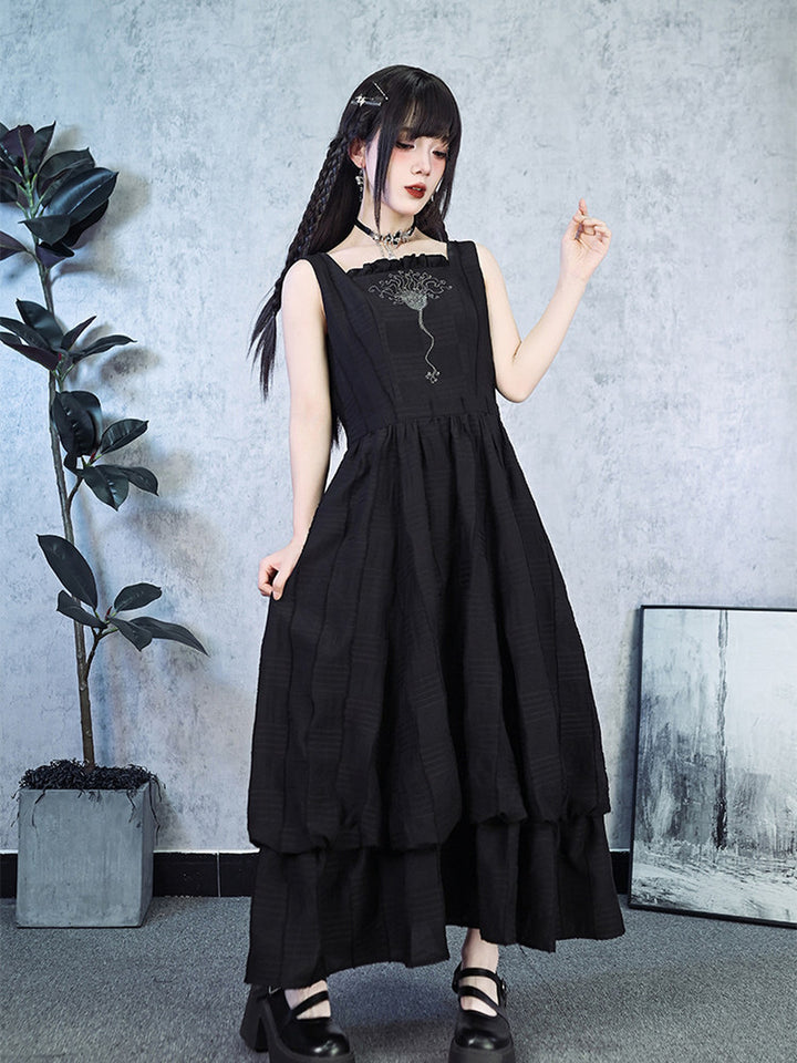 Sea Lily Embroidered Bubble Hem Maxi Dress
