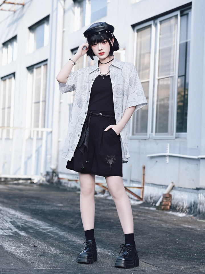 Sea Lily Print Oversized Short Sleeve Shirt