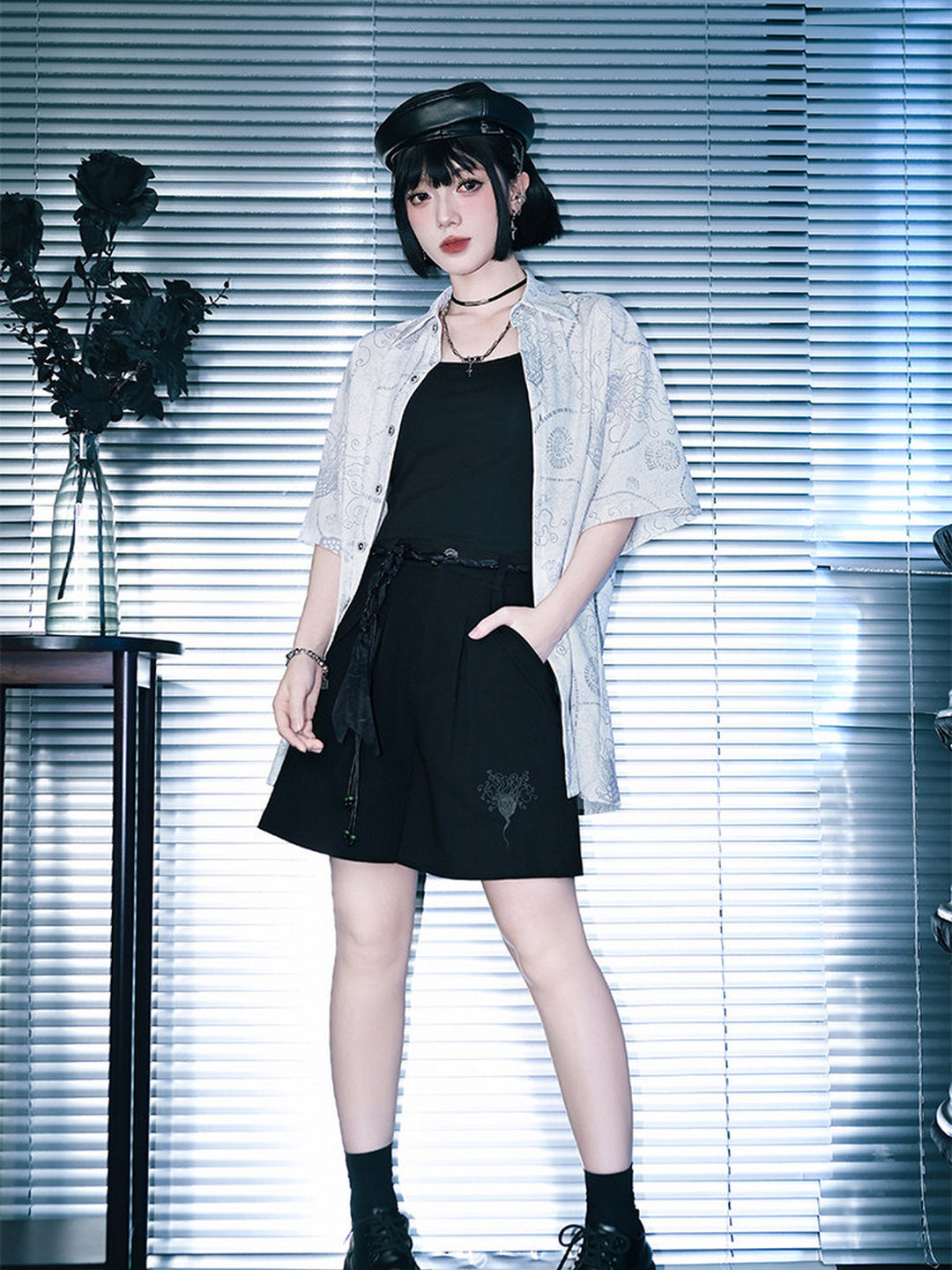 Sea Lily Print Oversized Short Sleeve Shirt
