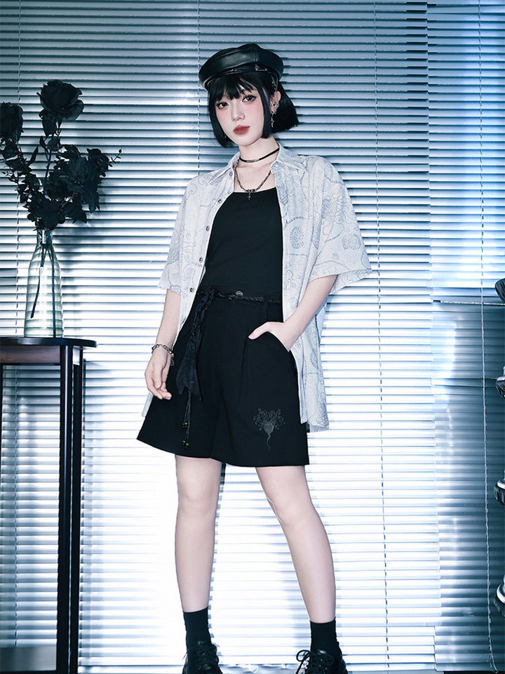 Sea Lily Print Oversized Short Sleeve Shirt