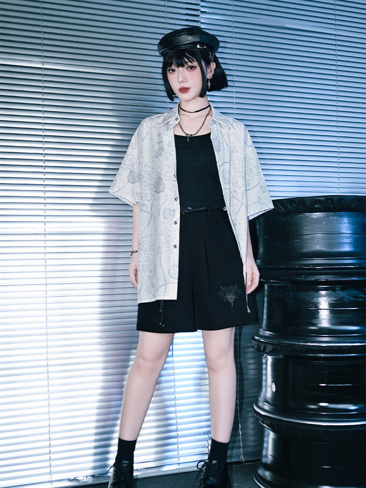 Sea Lily Print Oversized Short Sleeve Shirt