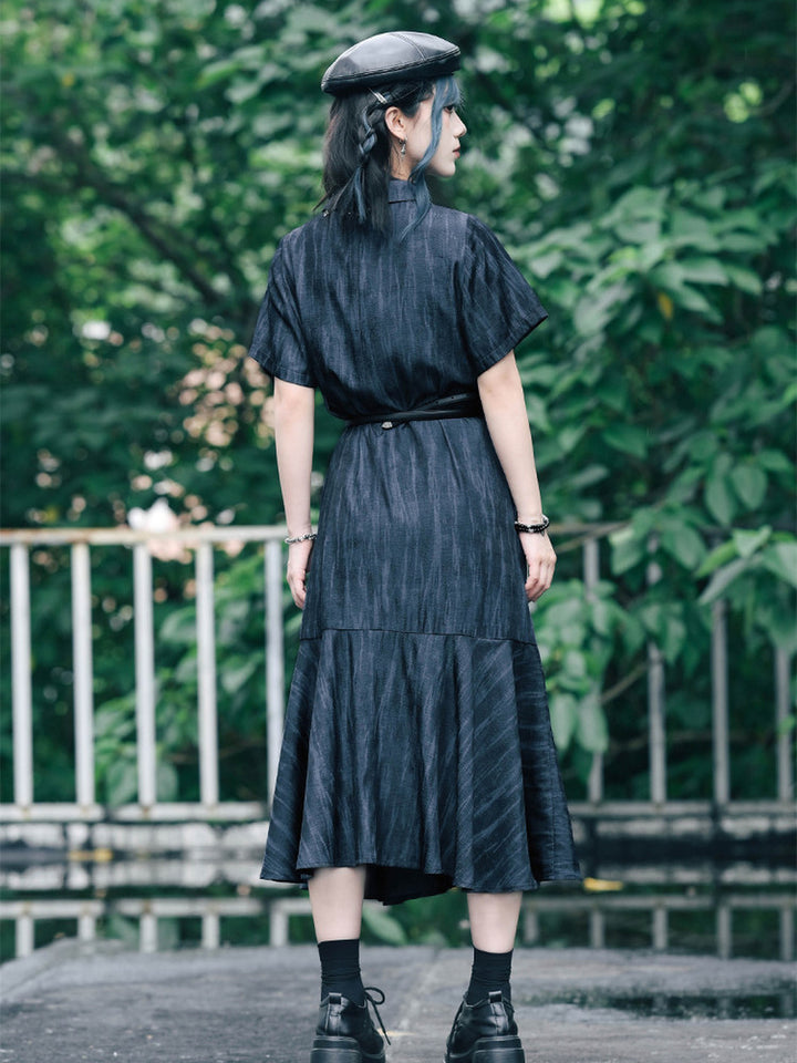 Chinese-Inspired Deer Print Midi Shirt Dress