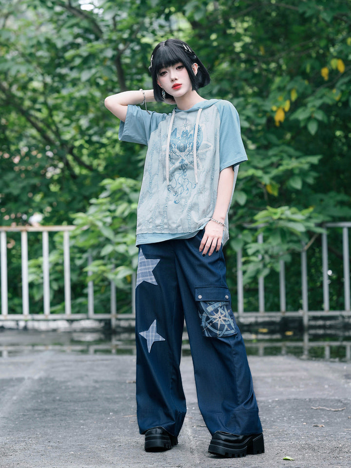 Distressed Graphic Short Sleeve Hoodie