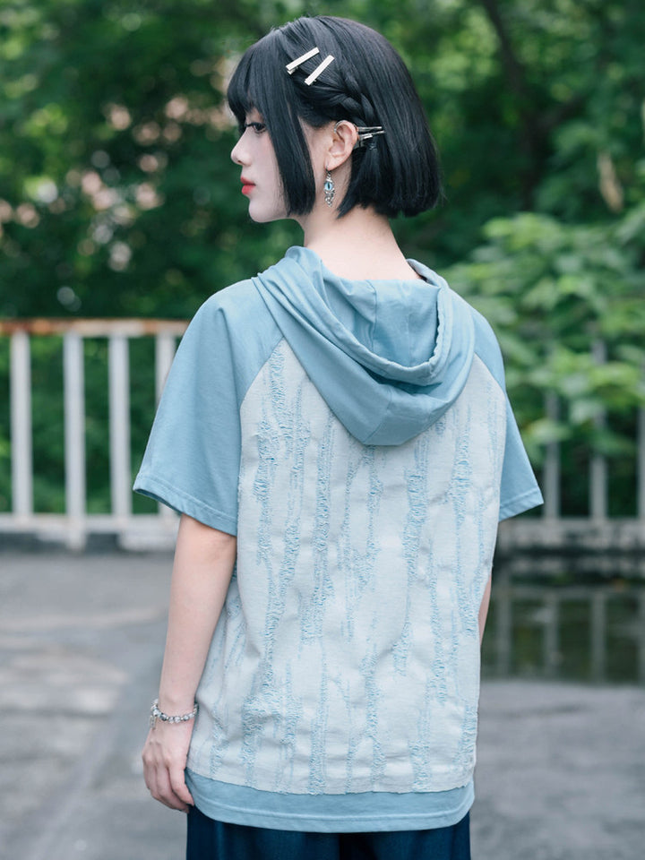 Distressed Graphic Short Sleeve Hoodie