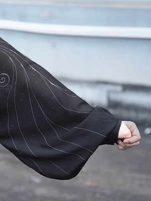 Gothic Cicada Print Hooded Tie-Front Jacket