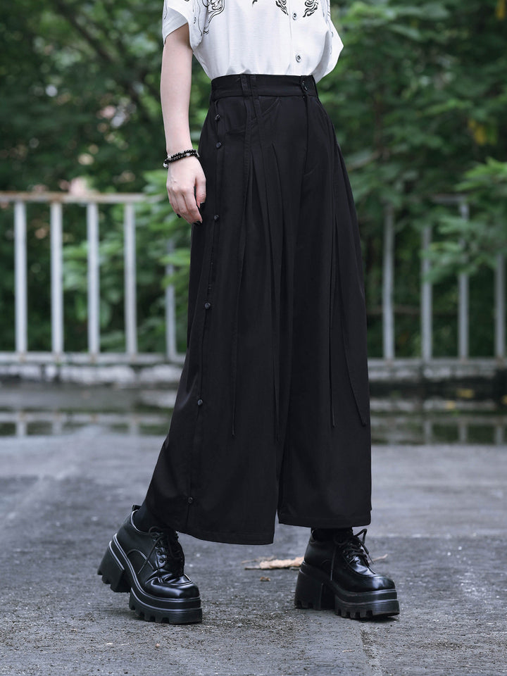 Gothic Cicada Print Convertible Wide-Leg Pants