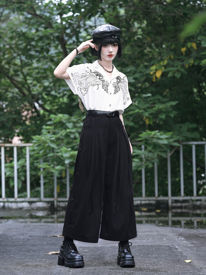 Gothic Cicada Print Convertible Wide-Leg Pants