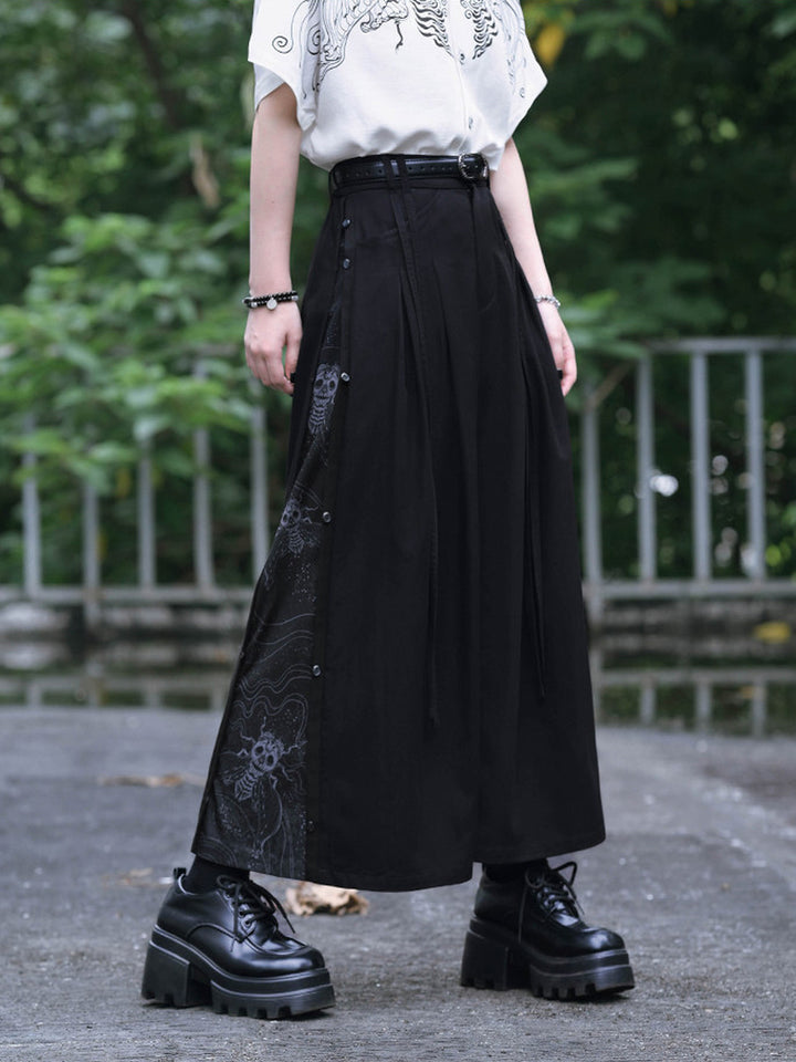Gothic Cicada Print Convertible Wide-Leg Pants
