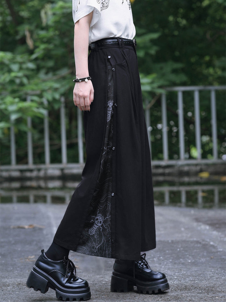 Gothic Cicada Print Convertible Wide-Leg Pants