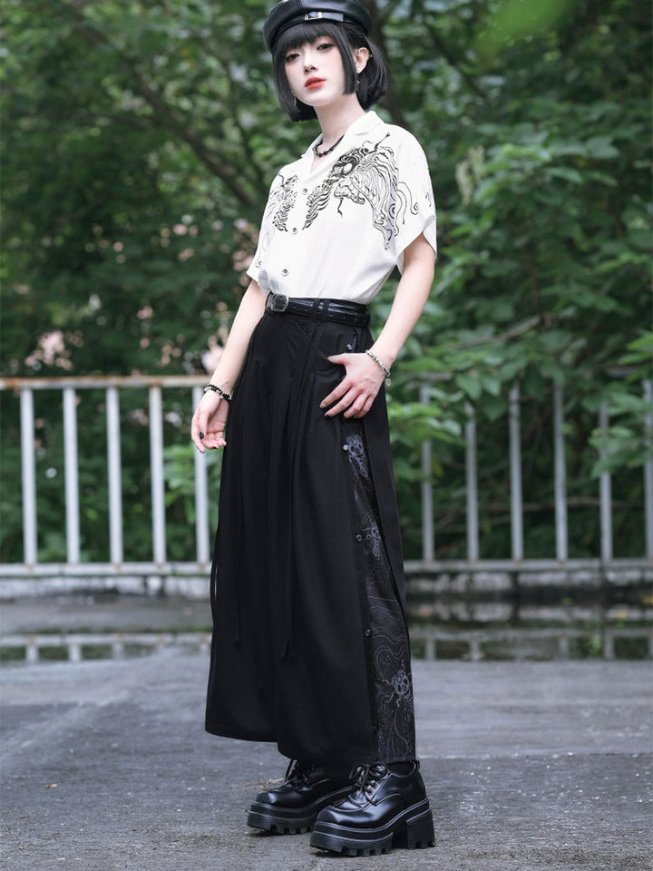 Gothic Cicada Print Convertible Wide-Leg Pants