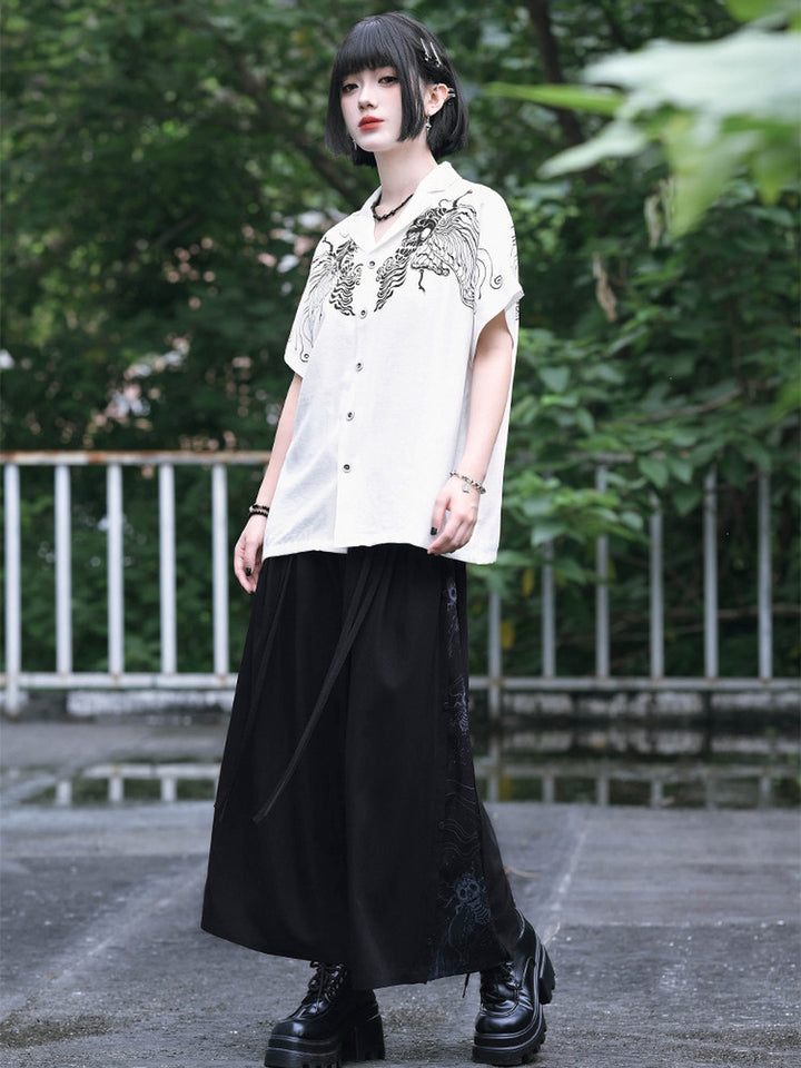 Gothic Cicada Print Convertible Wide-Leg Pants