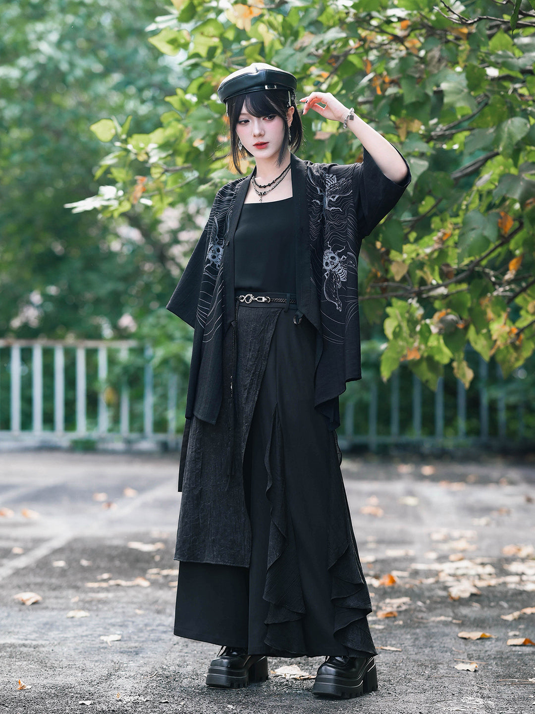 Gothic Cicada Skeleton Print Wrap Shirt