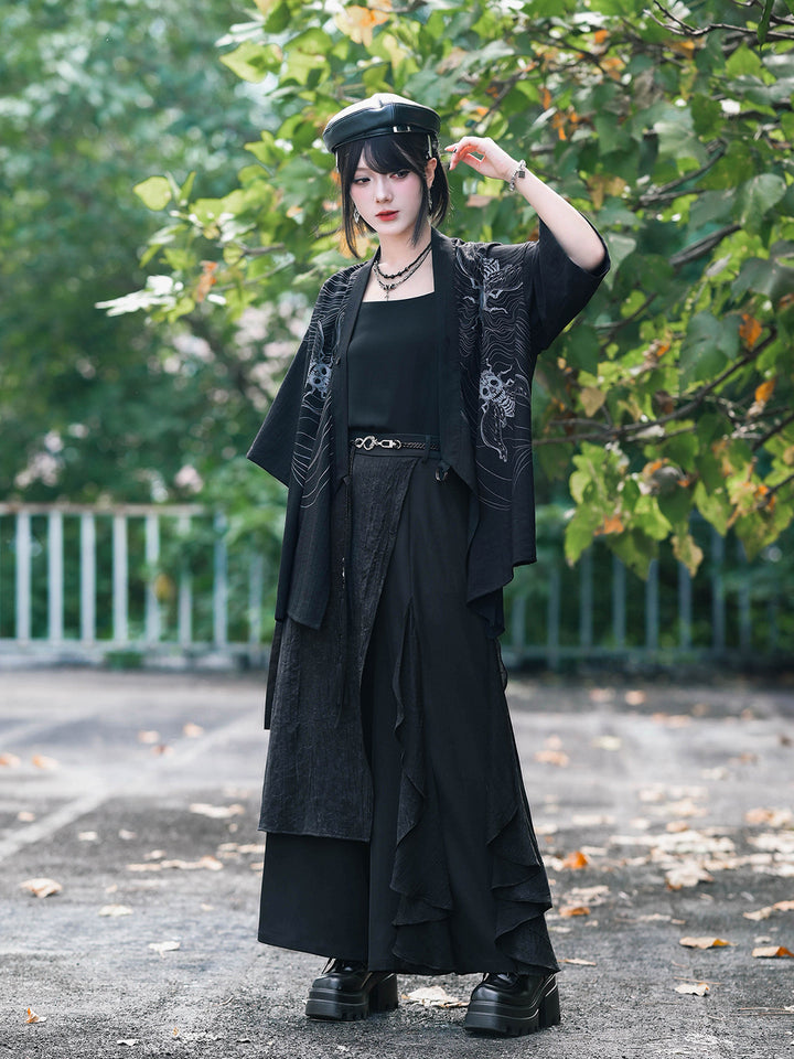 Gothic Cicada Skeleton Print Wrap Shirt