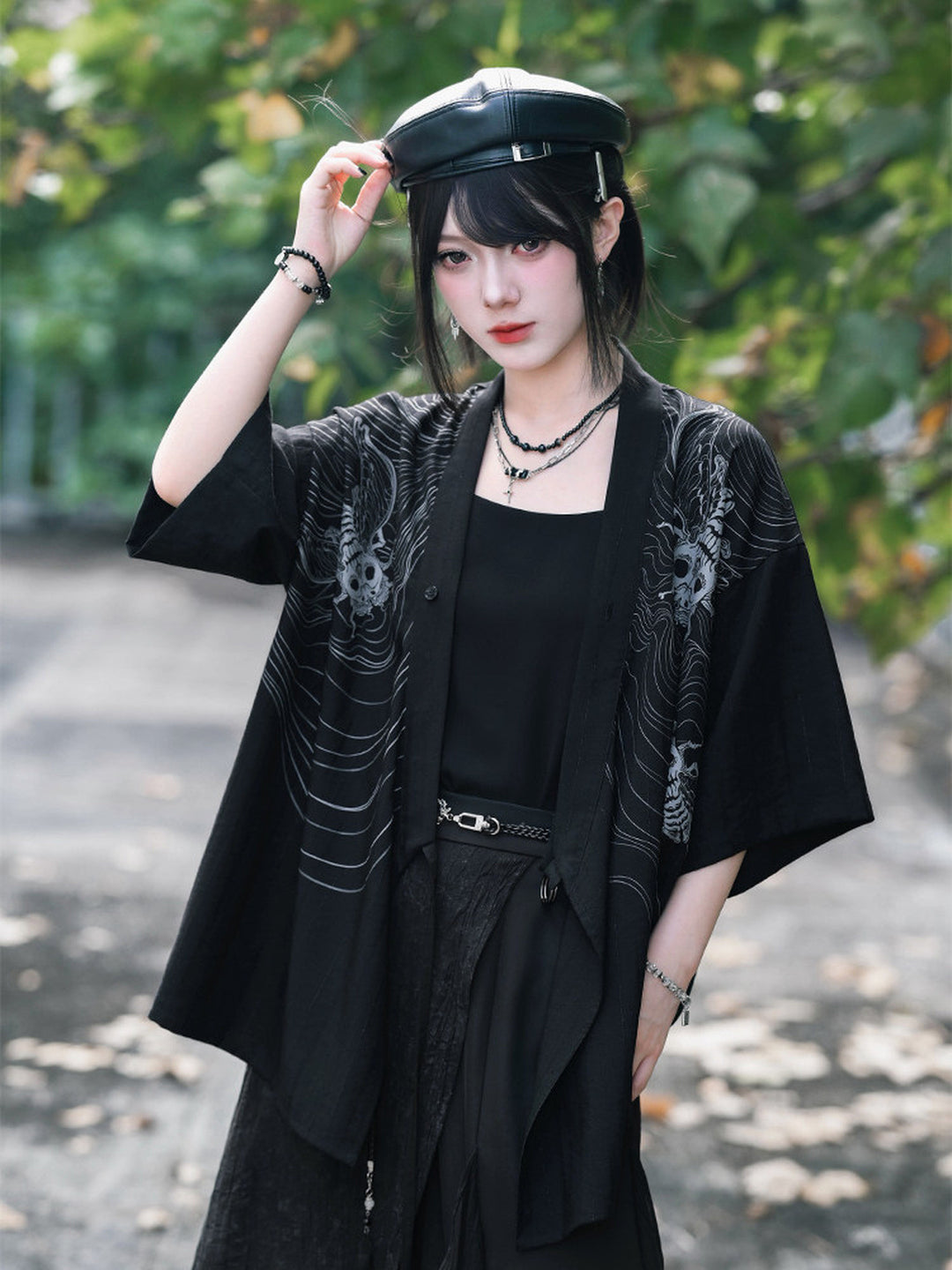 Gothic Cicada Skeleton Print Wrap Shirt