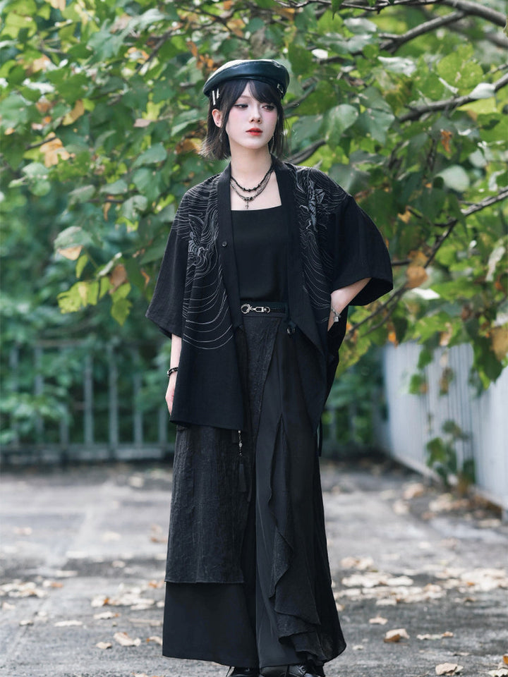 Gothic Cicada Skeleton Print Wrap Shirt
