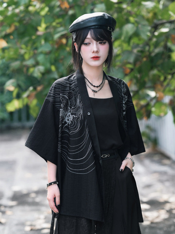 Gothic Cicada Skeleton Print Wrap Shirt