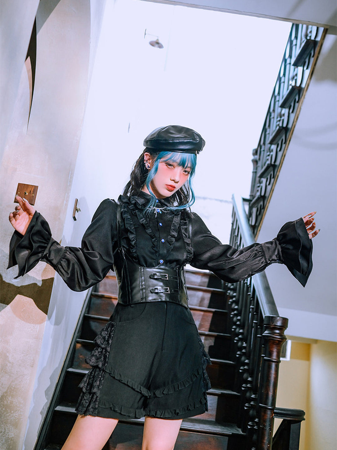 Gothic Ruffle Balloon Sleeve Shirt