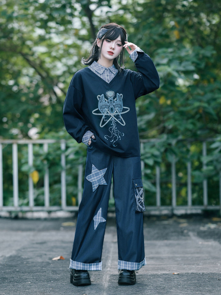 Sea Angel Graphic Faux Two-Piece Sweatshirt