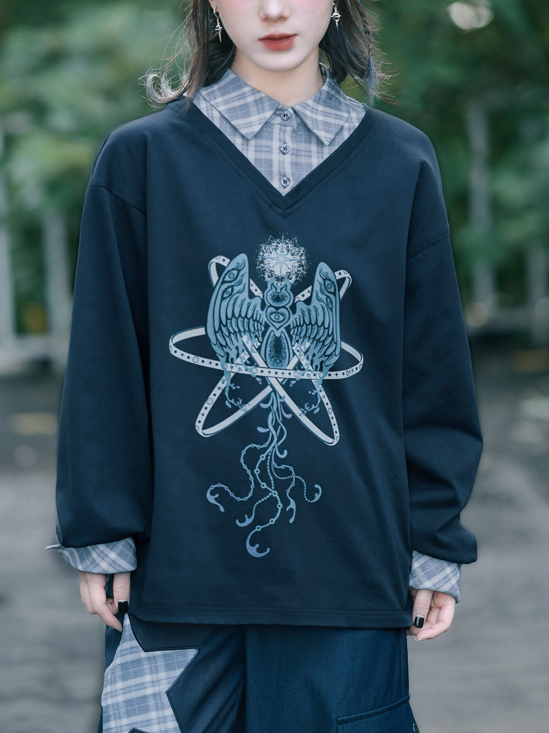 Sea Angel Graphic Faux Two-Piece Sweatshirt