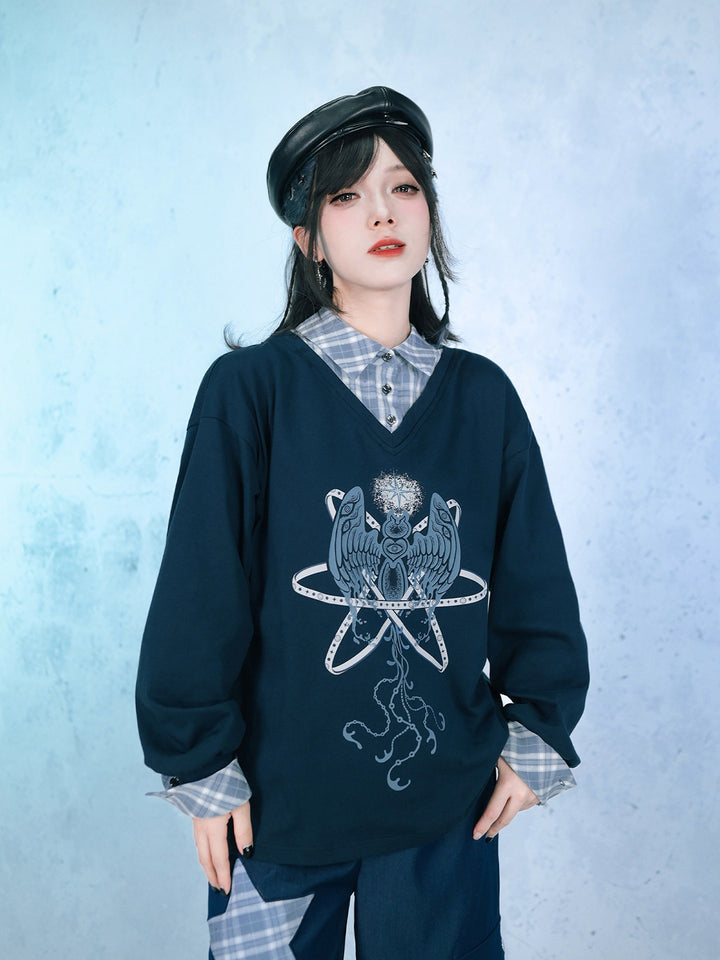 Sea Angel Graphic Faux Two-Piece Sweatshirt
