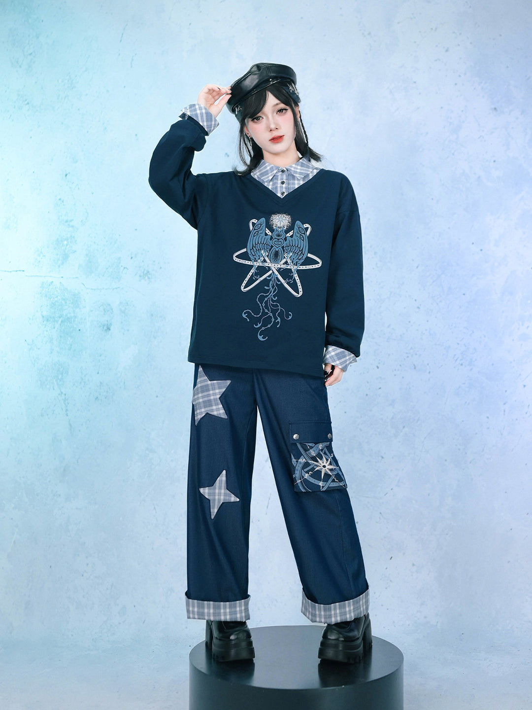 Sea Angel Graphic Faux Two-Piece Sweatshirt