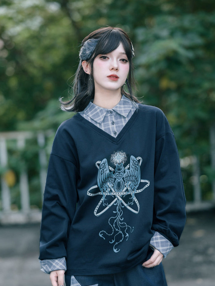 Sea Angel Graphic Faux Two-Piece Sweatshirt